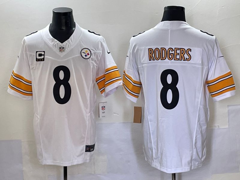 Men 2025 Pittsburgh Steelers 8 Rodgers White Three generations Nike Limited NFL Jersey style 4